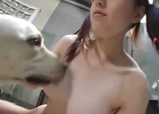 Take a look at how she is sucking an animal dick