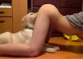 Trained doggy and a nice babe love each other so much