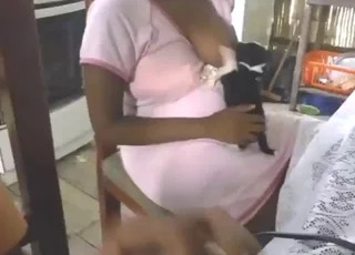 Horny puppy suckling hungry milk from owner